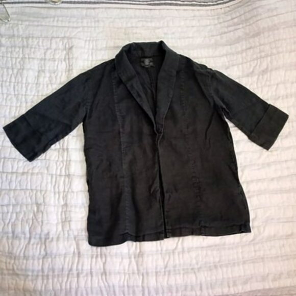 Tahari Jacket 100% Linen Open Front Womens Black Size S Bohemia Prepy Comfort - Picture 3 of 11